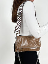 Brown shiny chain leather bag