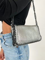 Silver leather midi bag