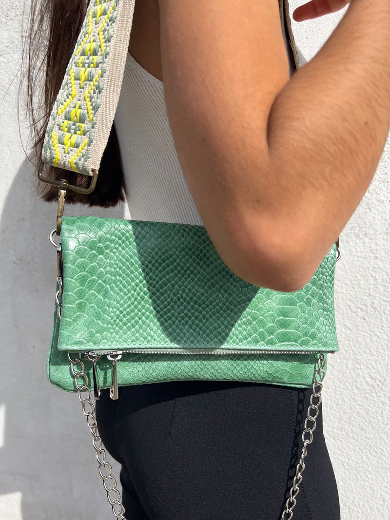 Green coco chain leather handbag