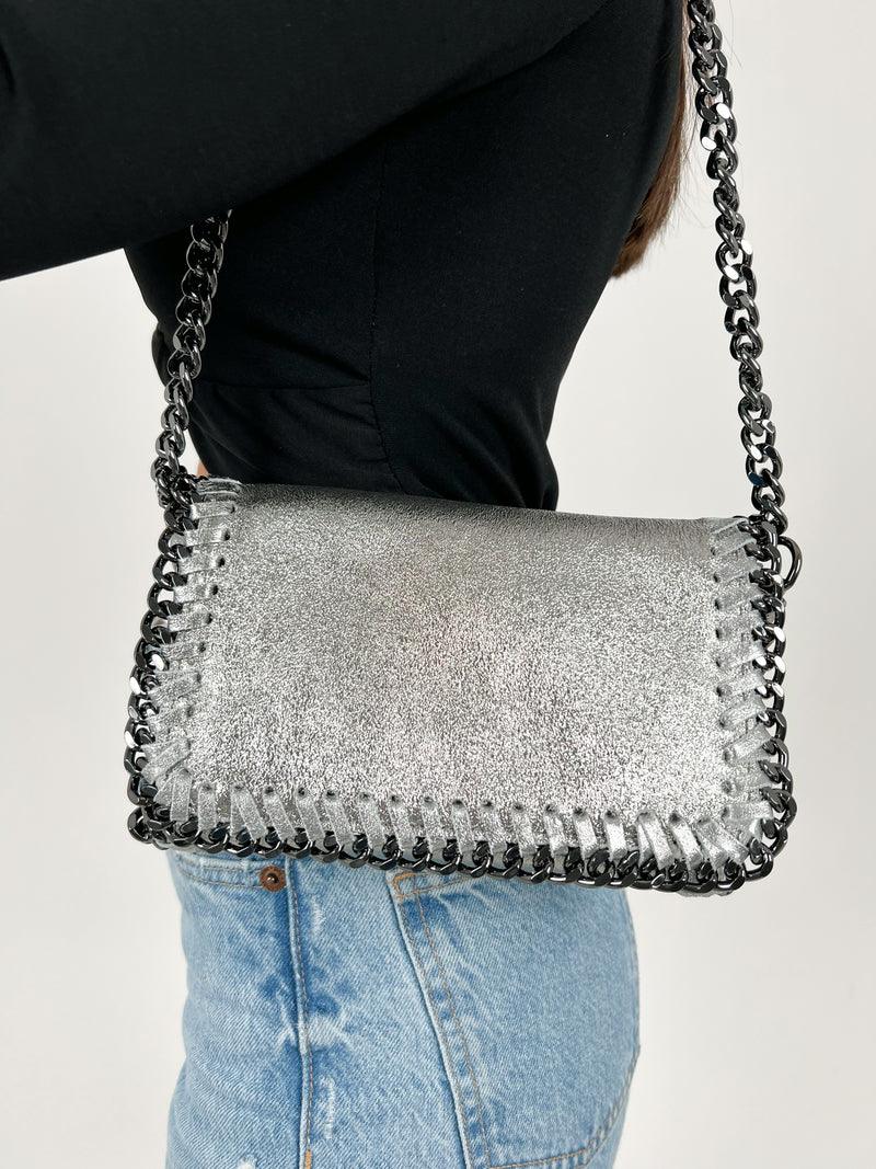 Silver leather midi bag