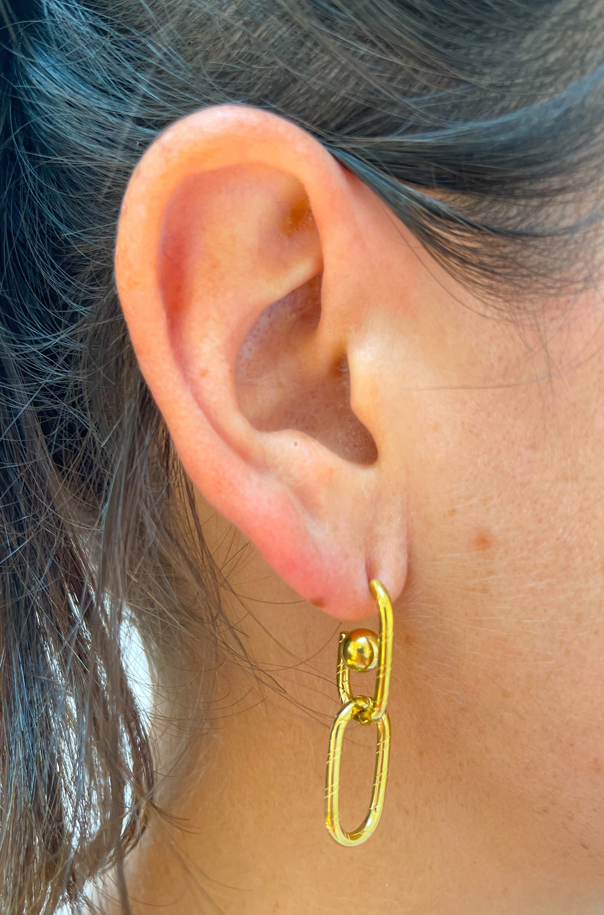 Gold plated double link earrings