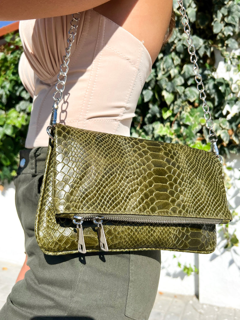 Khaki coco chain leather handbag