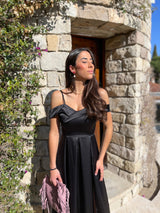 Black satin boat dress