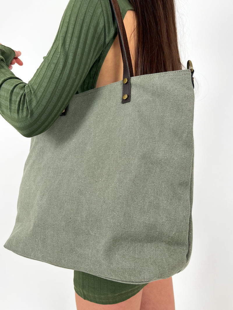 Khaki nylon maxi bag