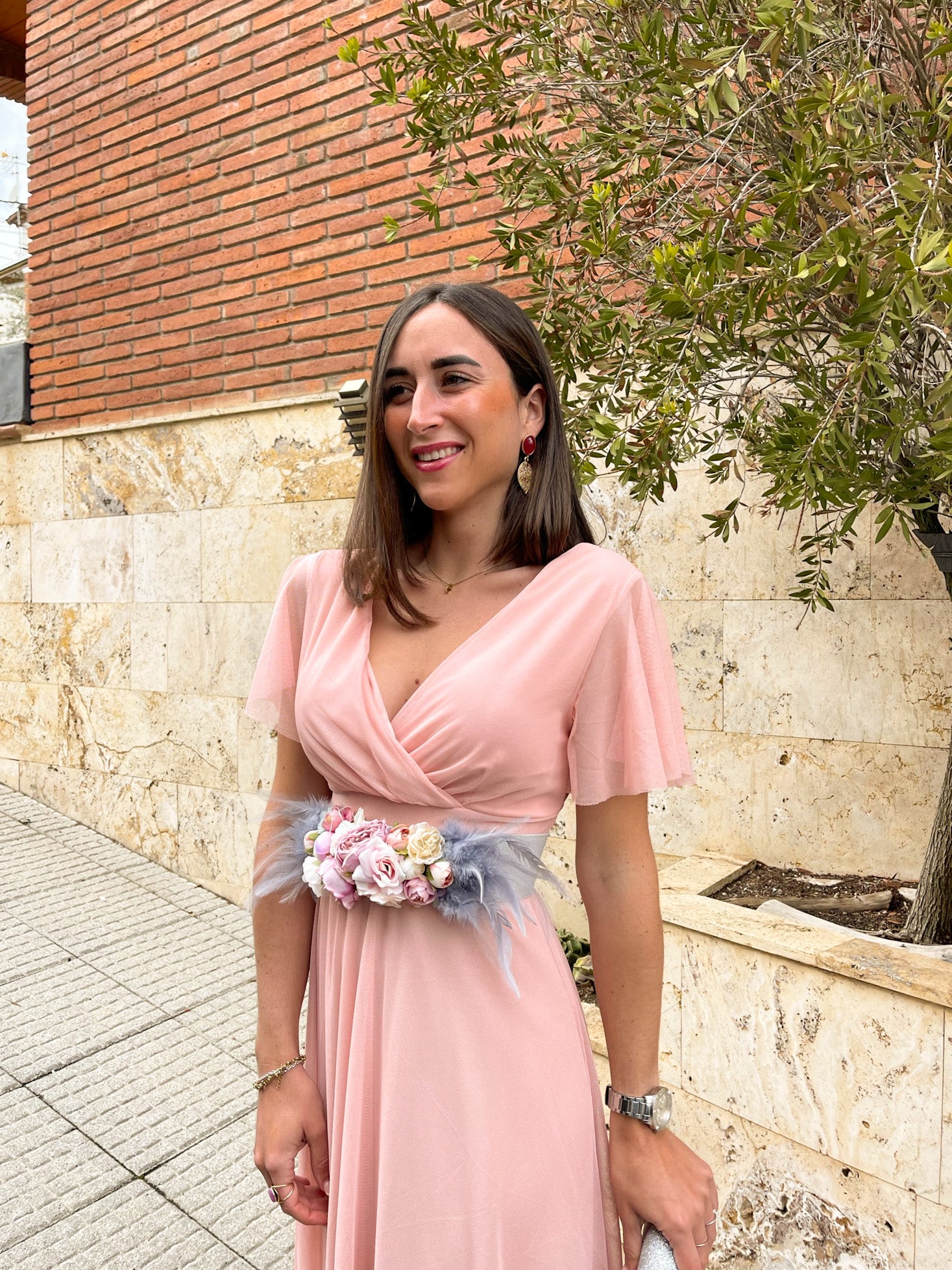 Pink sleeve tulle dress