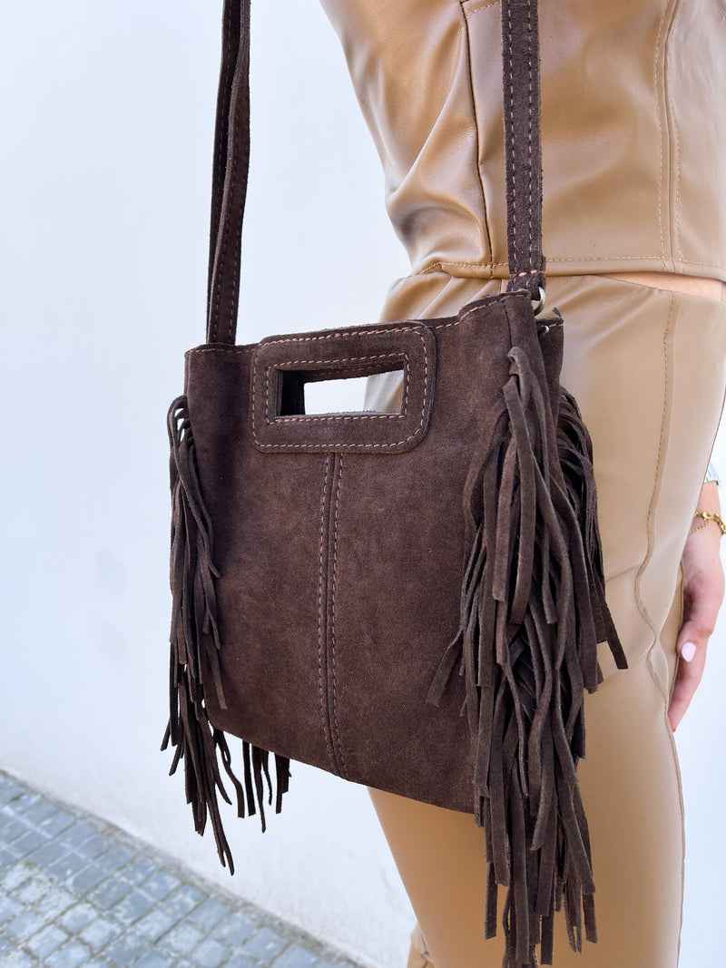 Brown fringed leather bag