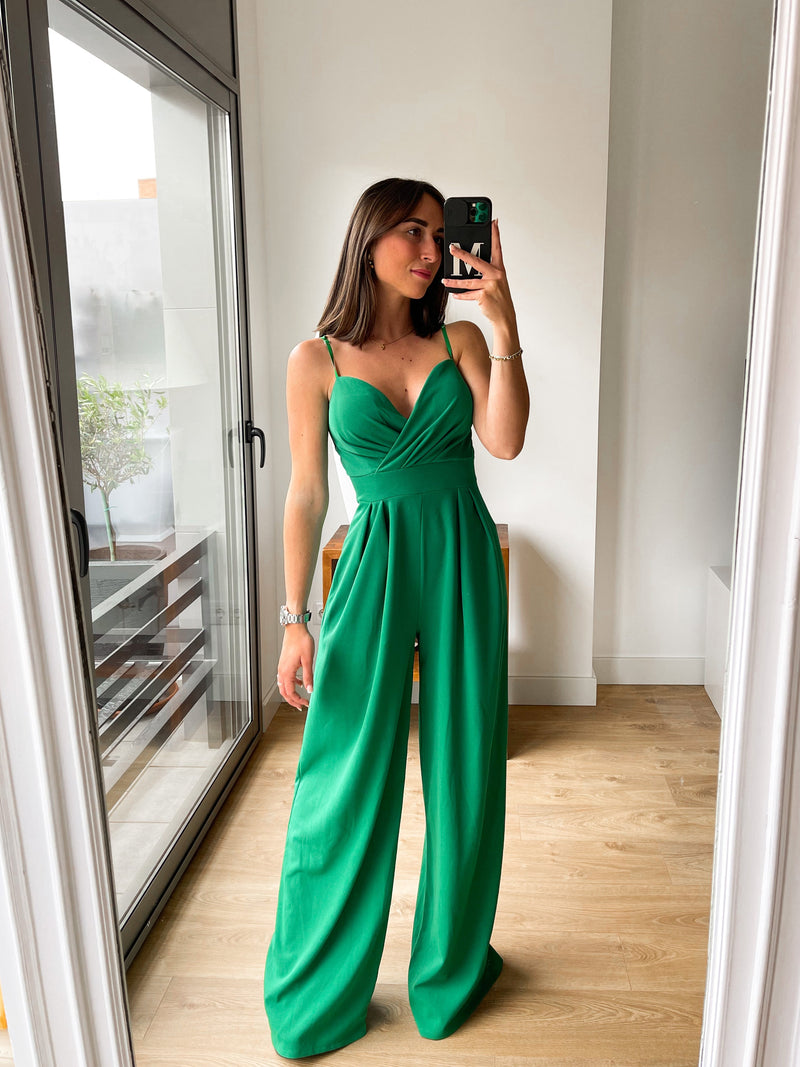 Green heart crepe jumpsuit