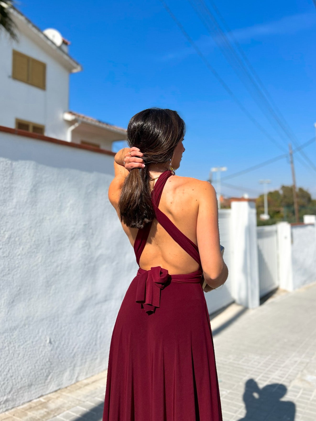 Long multi burgundy dress