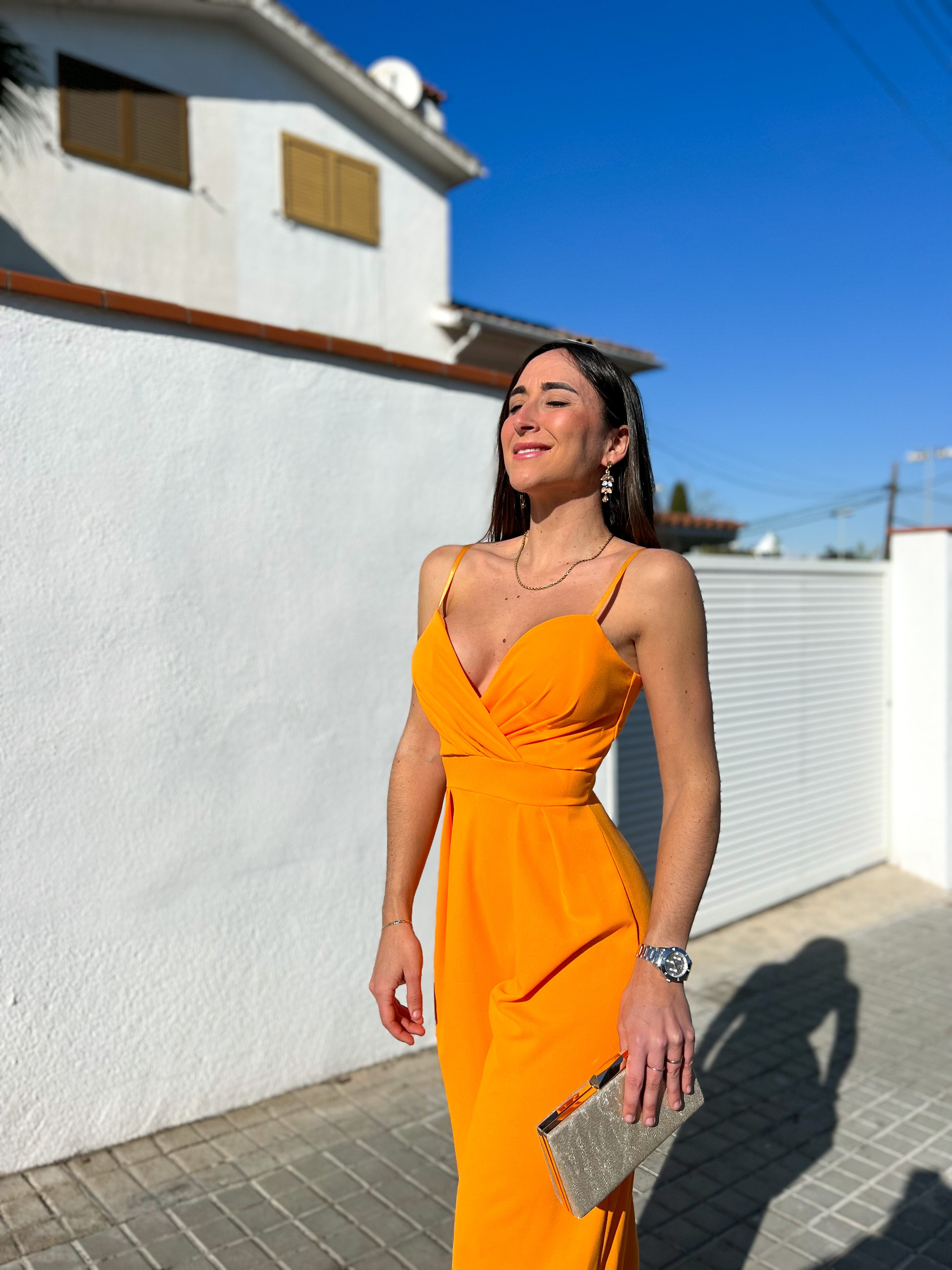 Orange heart crepe jumpsuit