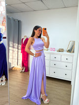 Lilac satin halter set