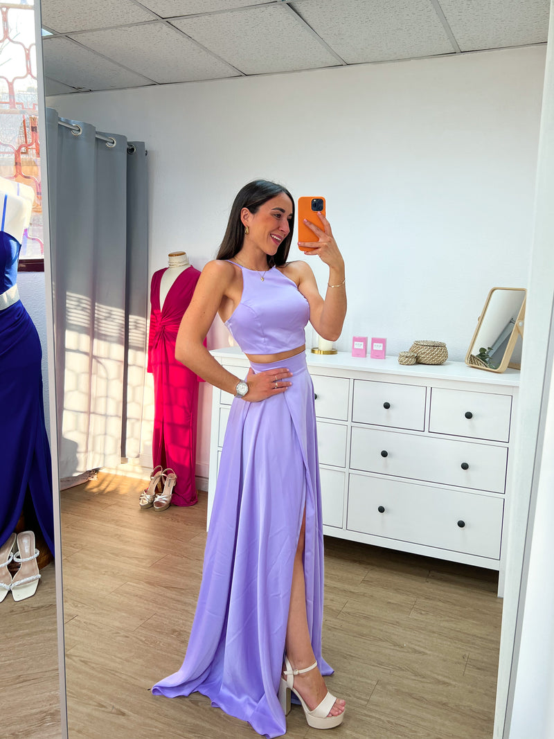 Lilac satin halter set