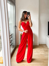 Red heart crepe jumpsuit