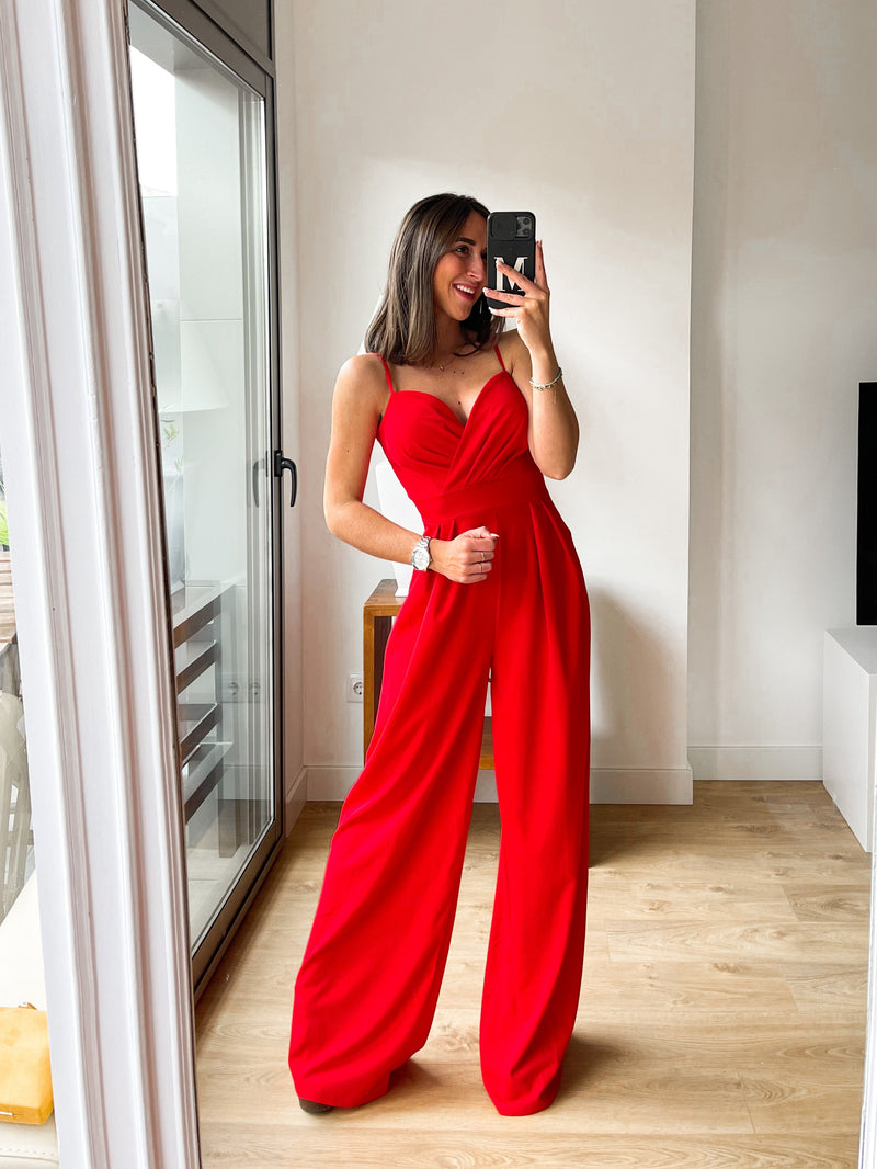 Red heart crepe jumpsuit