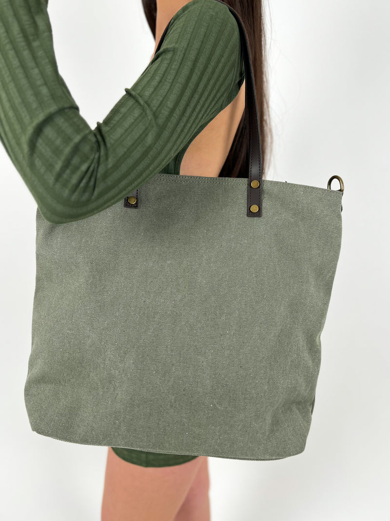 Khaki nylon maxi bag