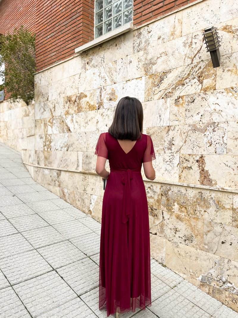 Wine sleeve tulle dress