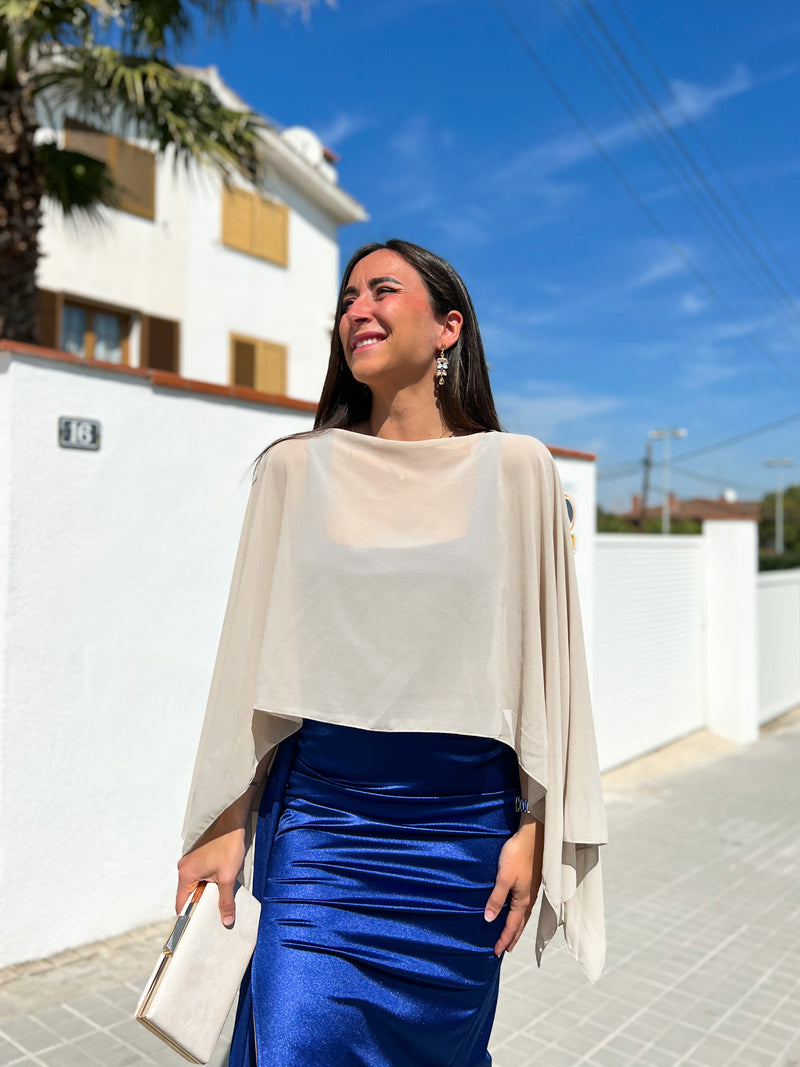 Beige chiffon cape shawl