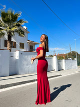 Burgundy mermaid boat dress