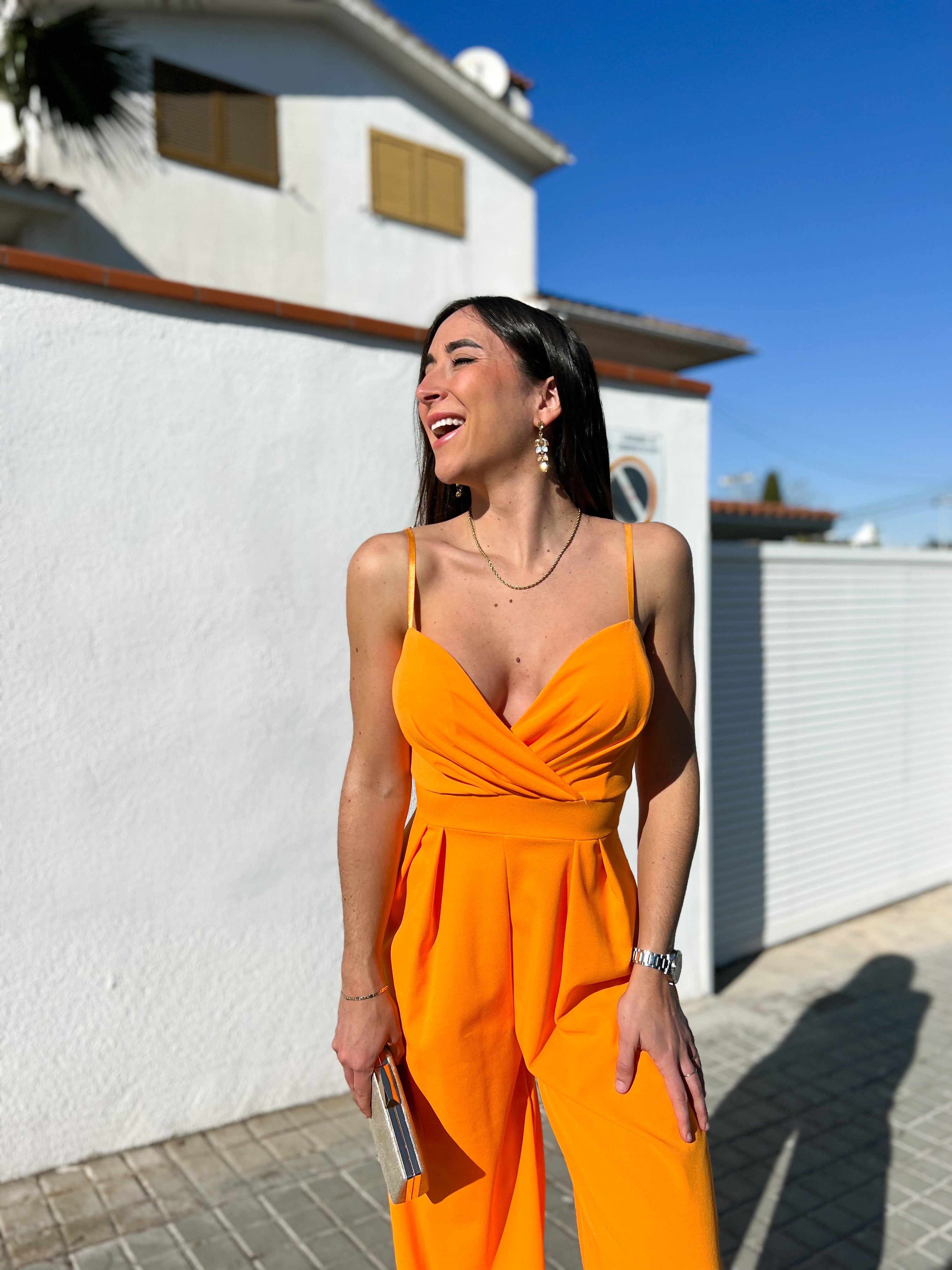 Orange heart crepe jumpsuit