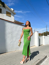 Green knit midi dress