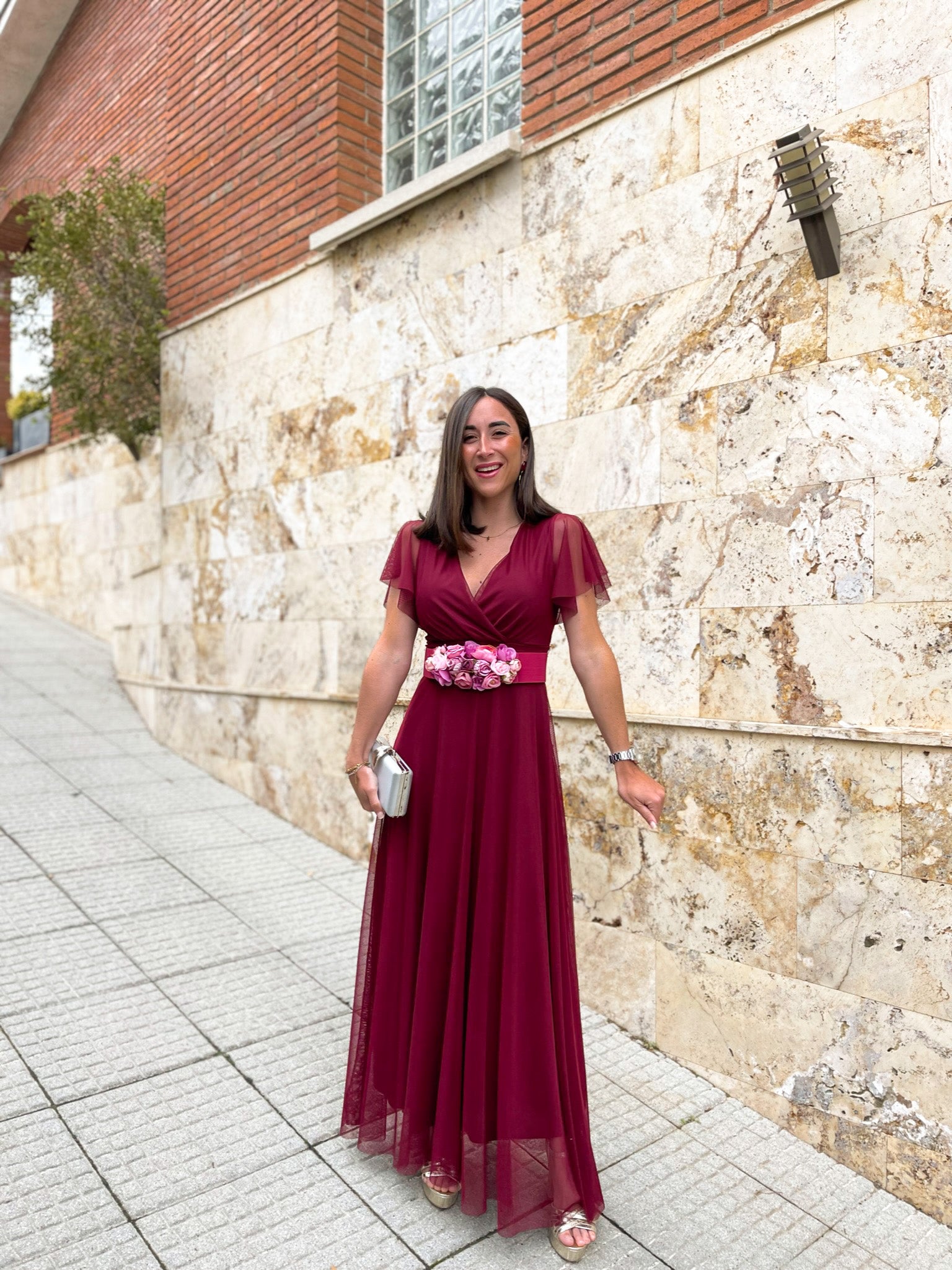 Wine sleeve tulle dress