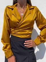 Mustard satin lace blouse