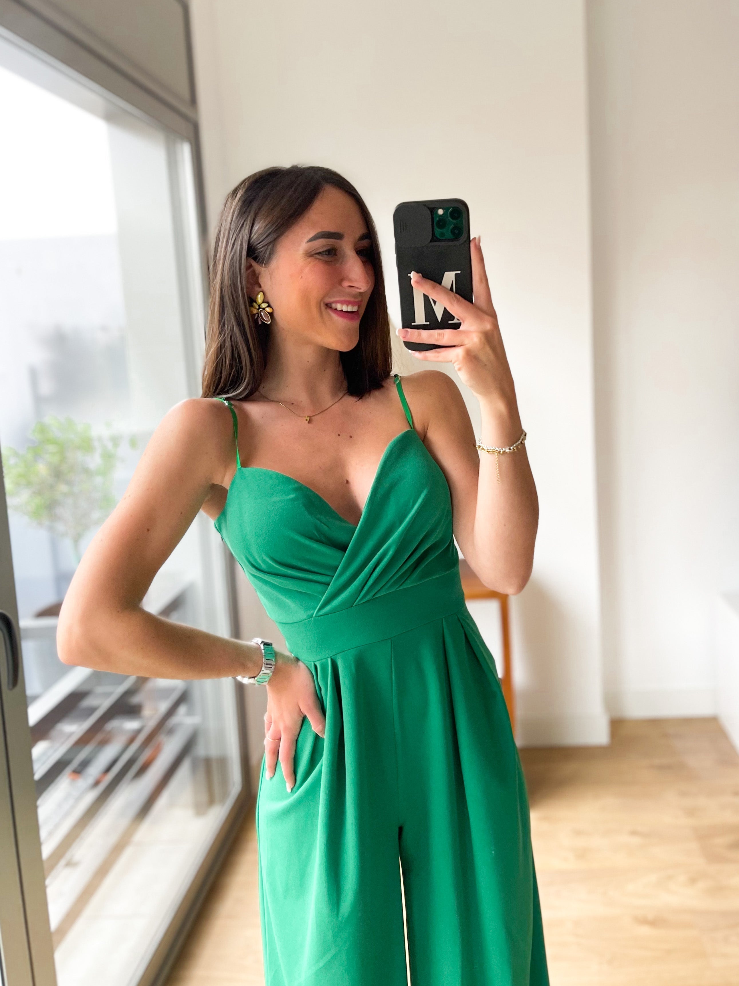 Green heart crepe jumpsuit