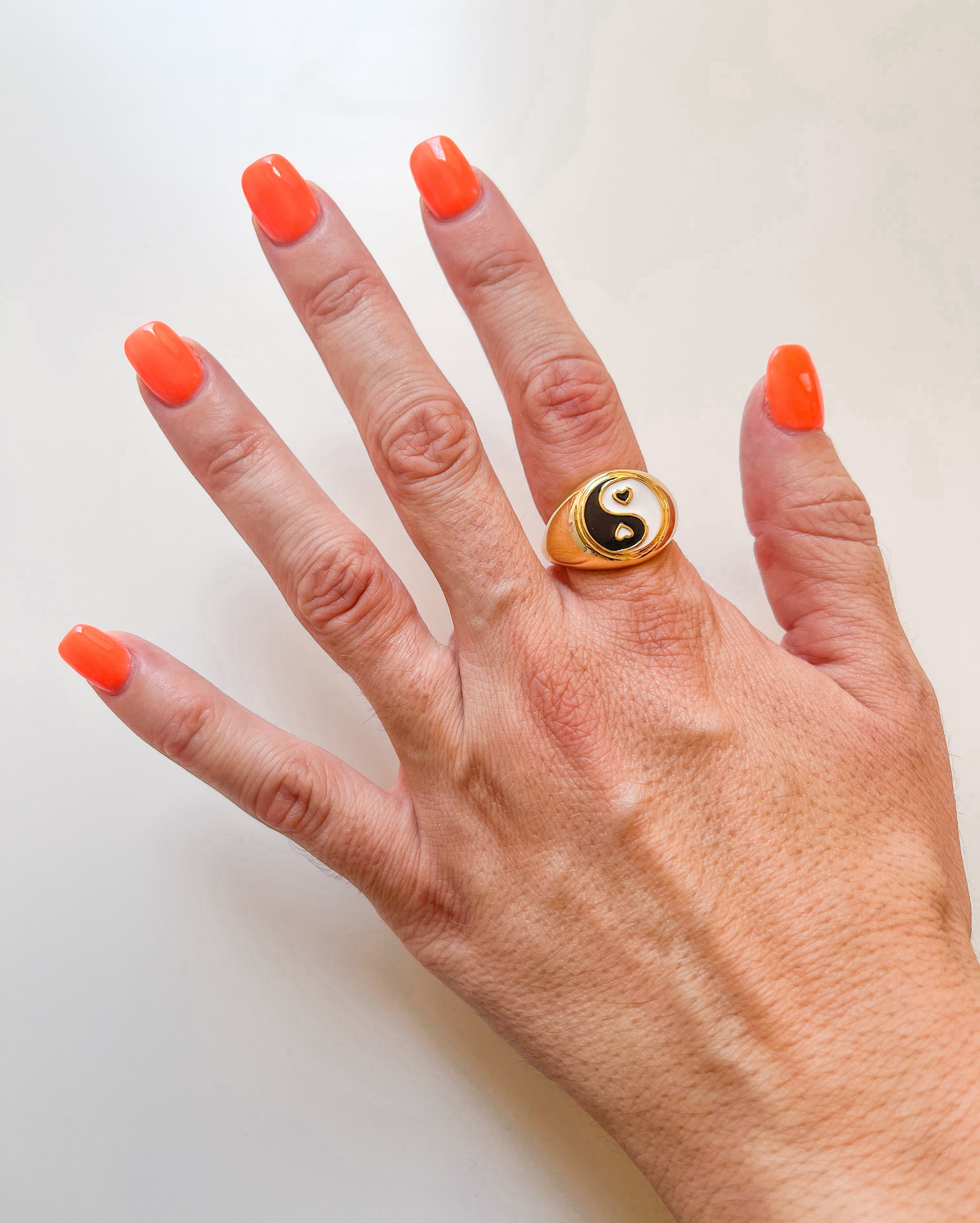 Golden heart ying yang ring