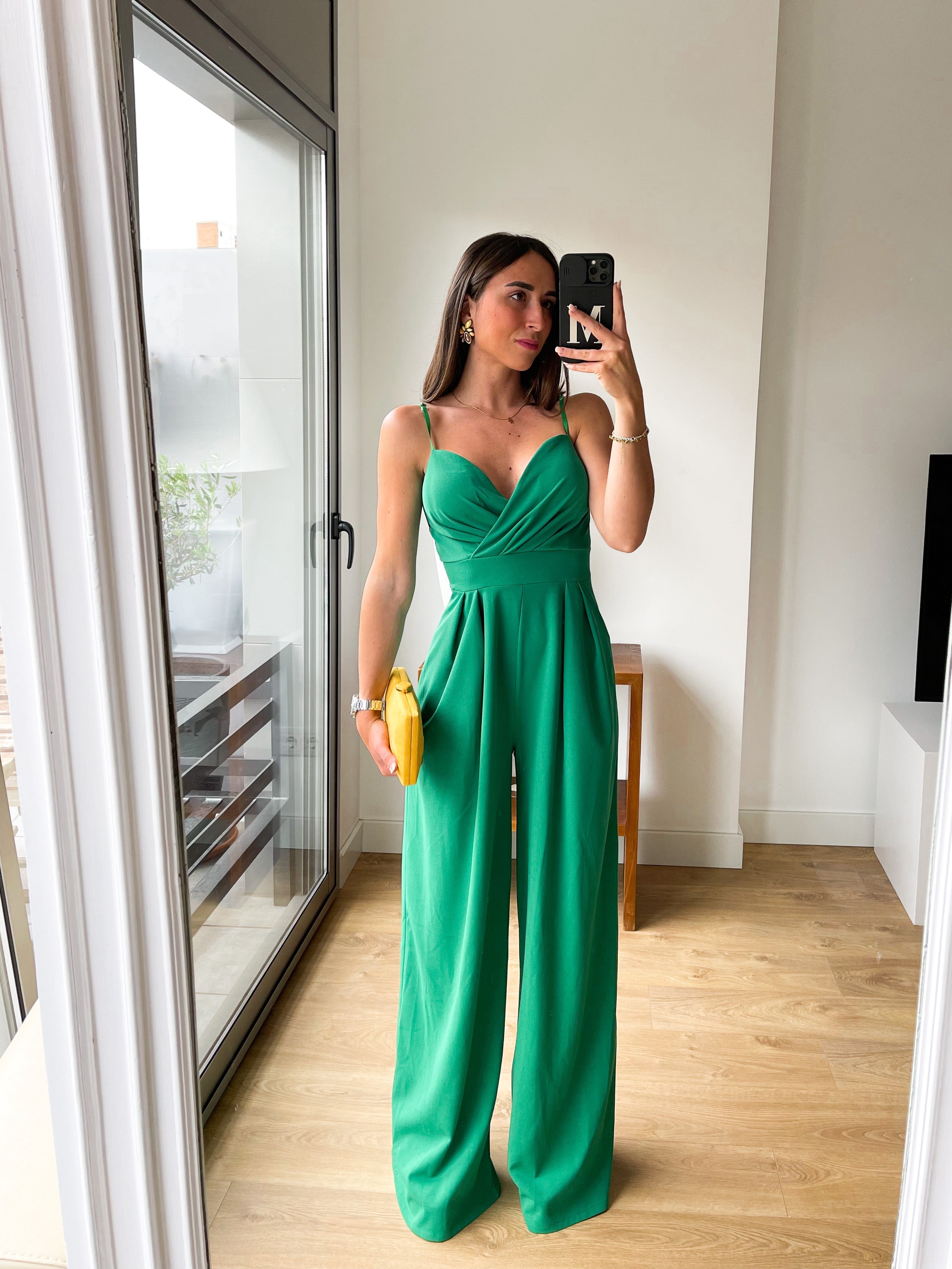 Green heart crepe jumpsuit