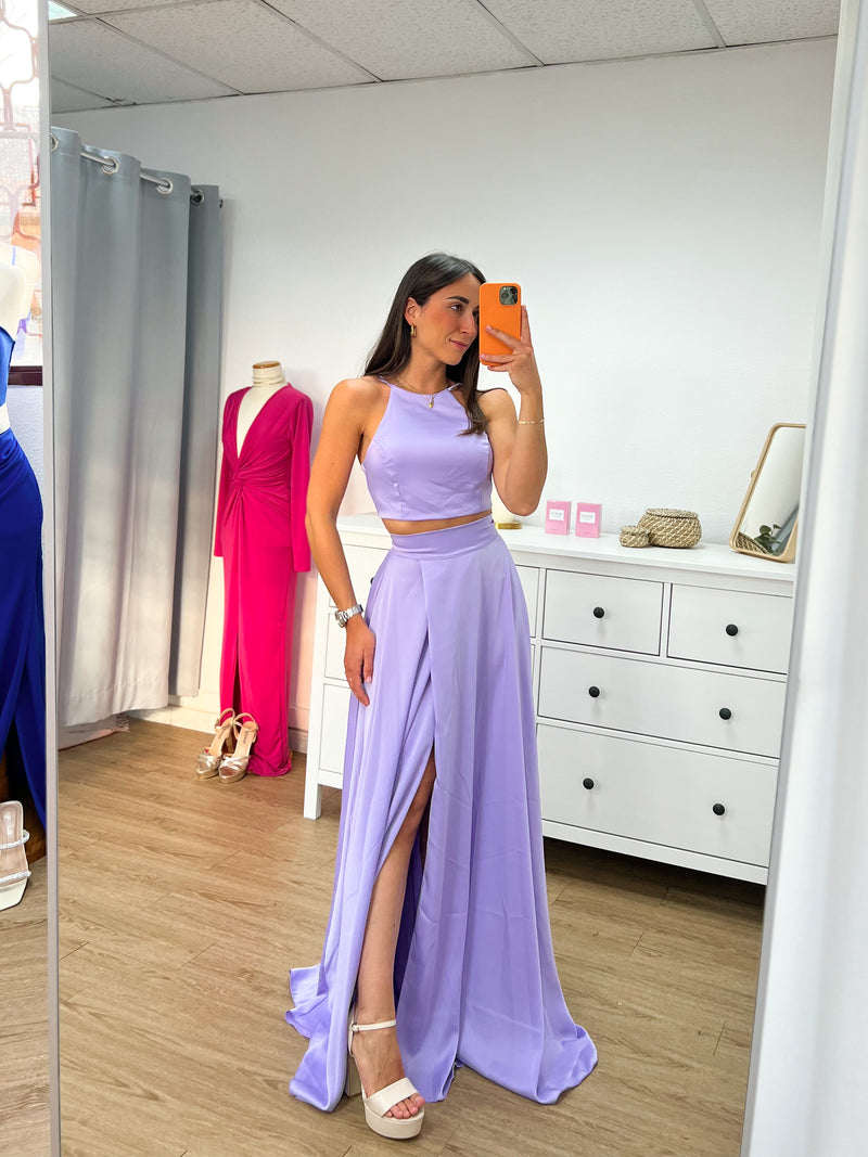 Lilac satin halter set