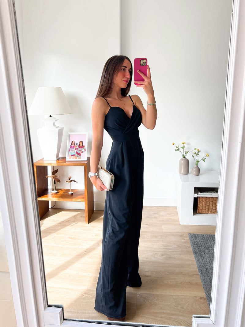 Black heart crepe jumpsuit