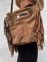 Chocolate fringed leather bag