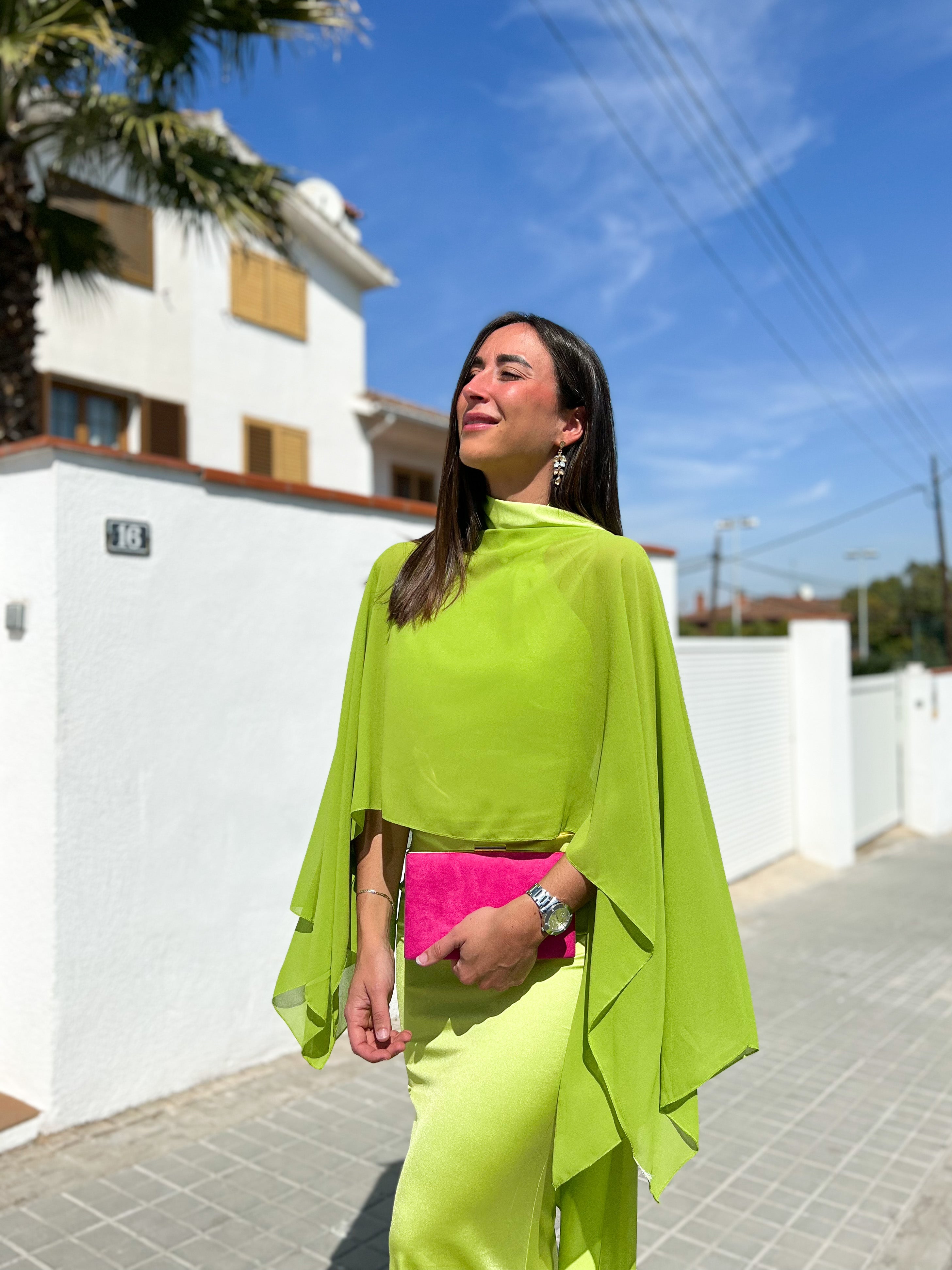 Lime gauze cape shawl