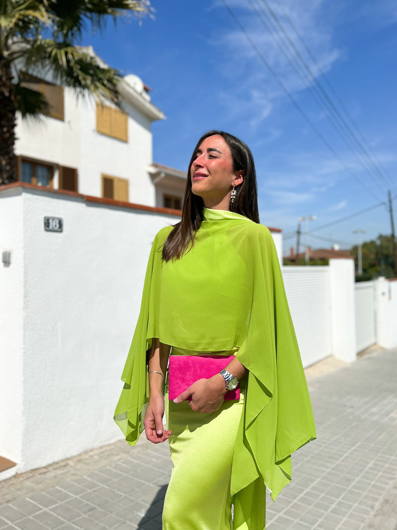 Lime gauze cape shawl