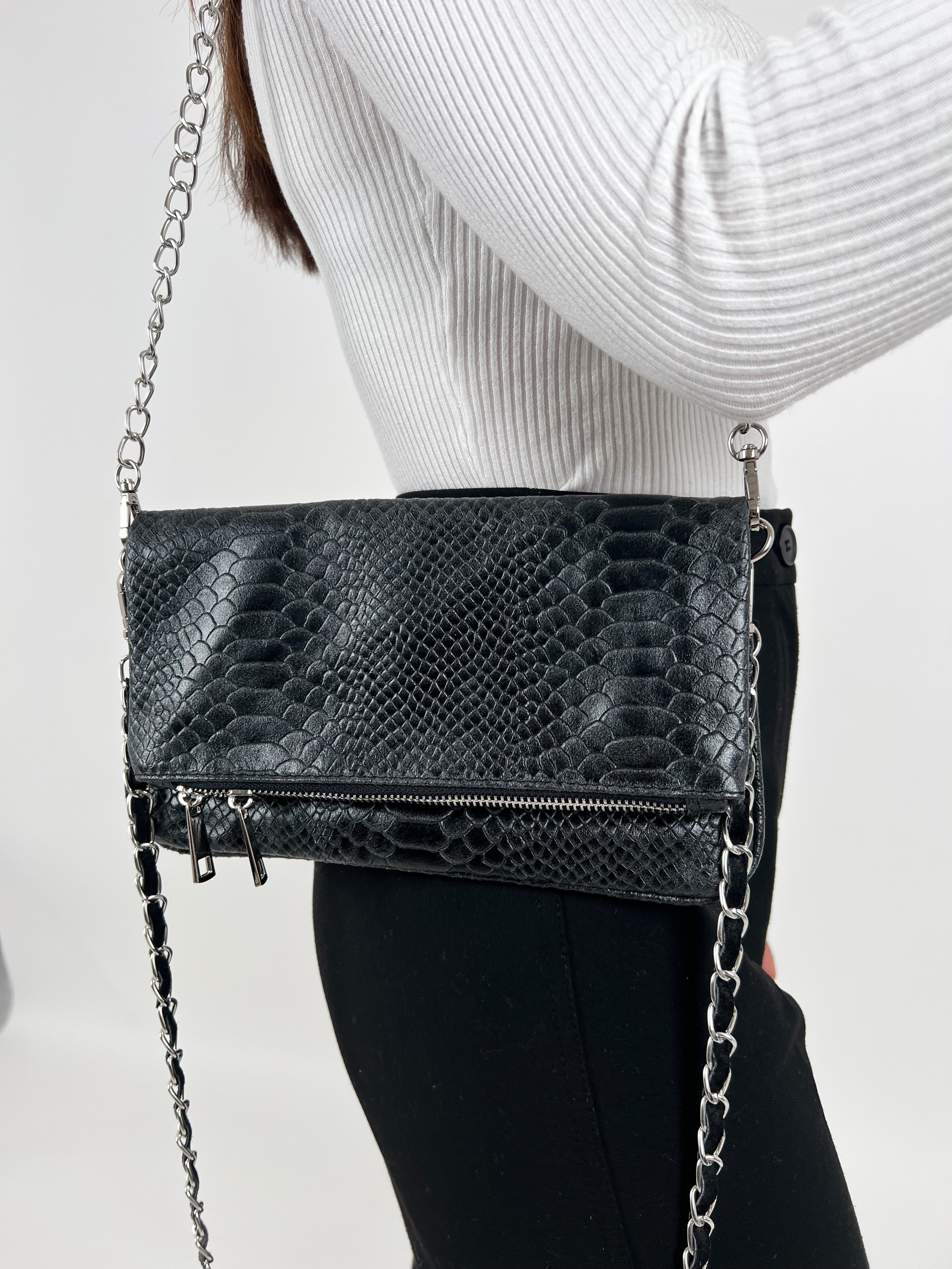 Black coco chain leather bag