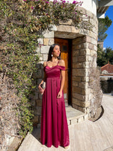 Burgundy satin boat dress