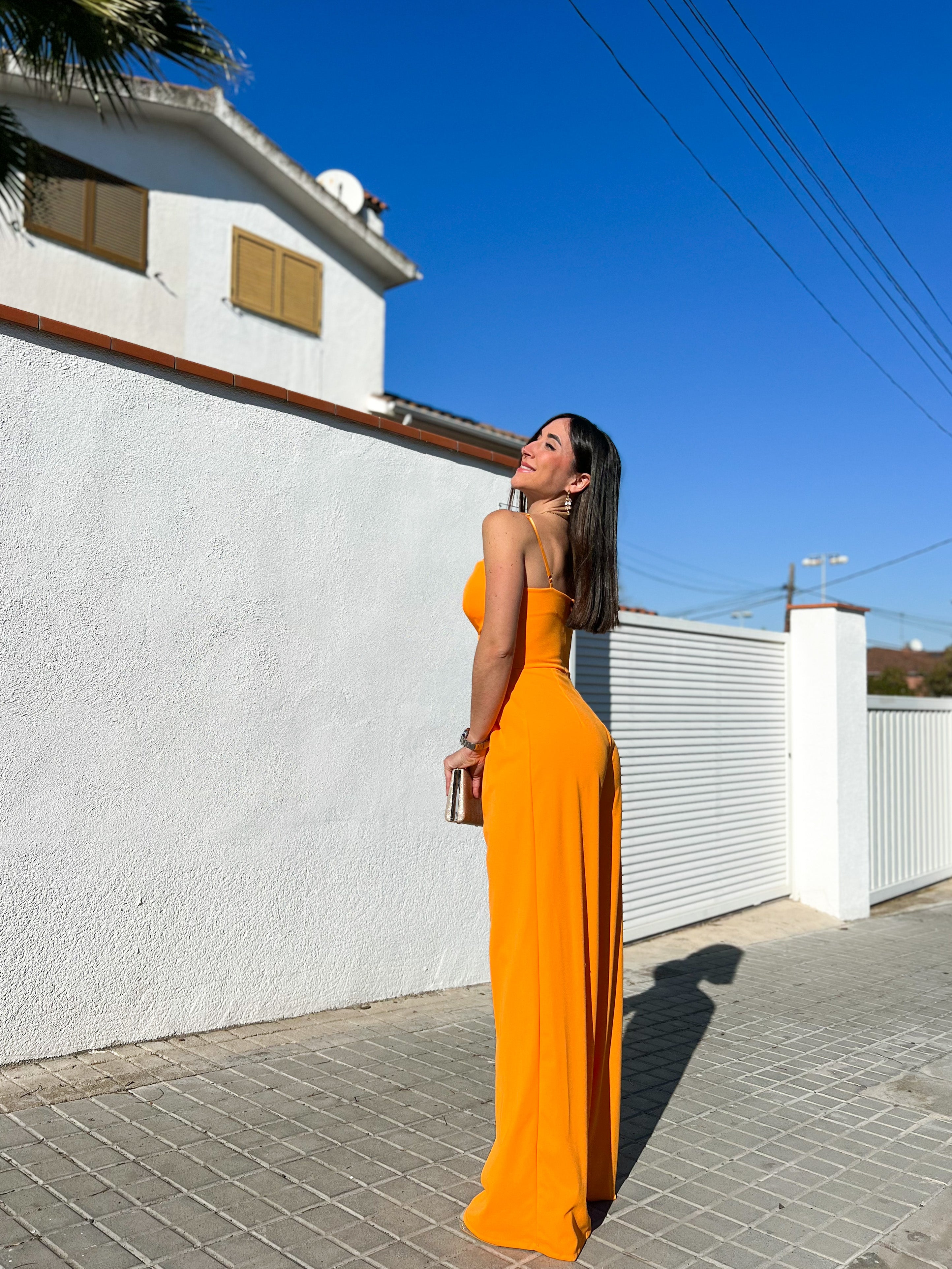 Orange heart crepe jumpsuit