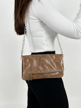 Brown shiny chain leather bag