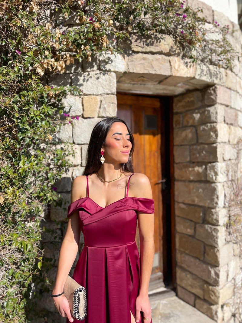 Burgundy satin boat dress