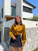 Mustard satin lace blouse