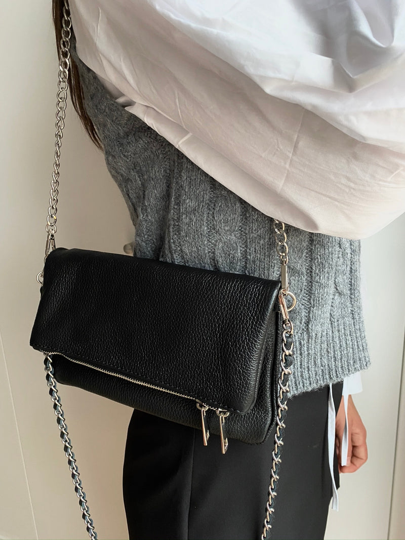 Black leather chain bag