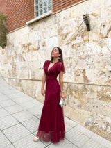 Wine sleeve tulle dress