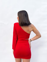 Red asymmetric mini dress