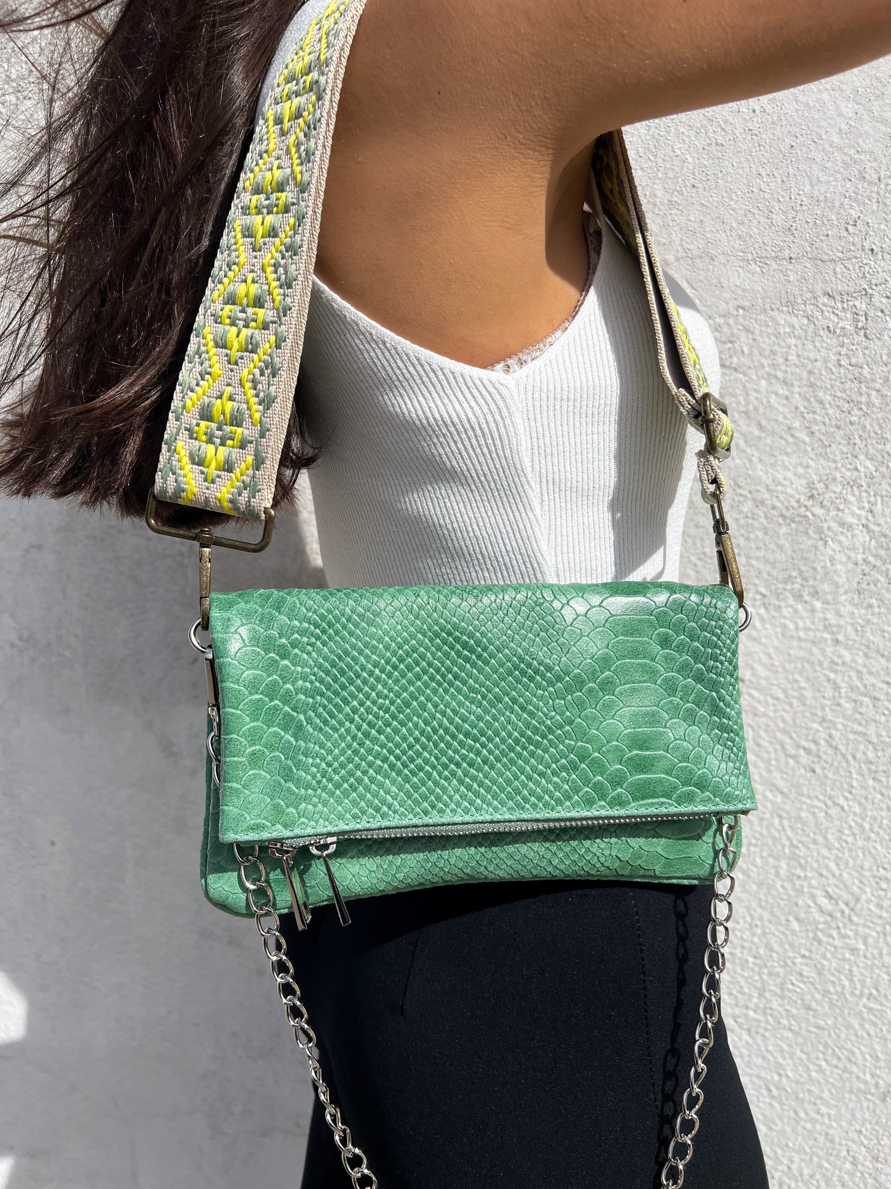 Green coco chain leather handbag