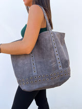 Grey maxi studded bag