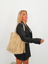 Sac en daim frangé beige