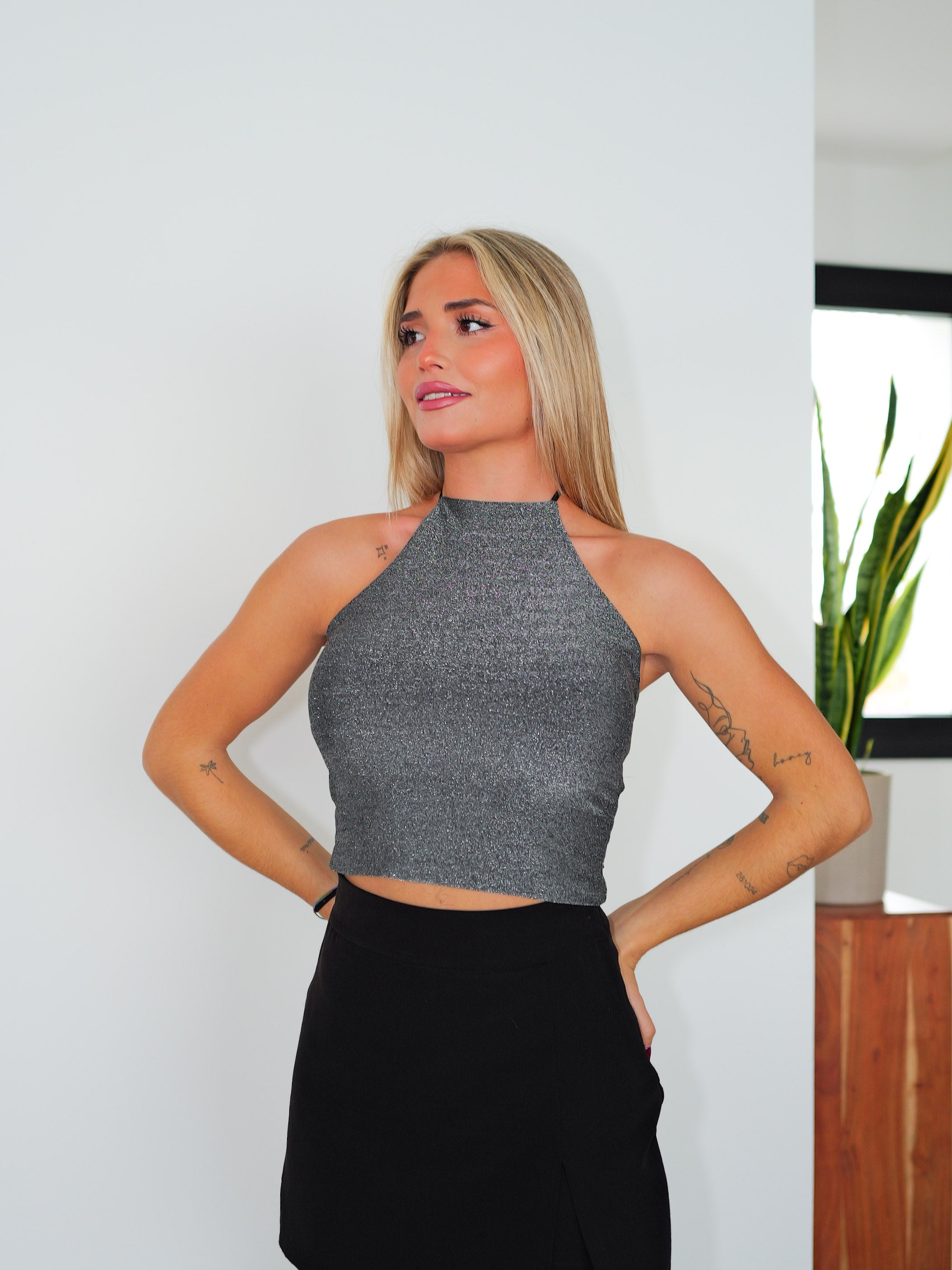 Haut dos nu lurex argenté