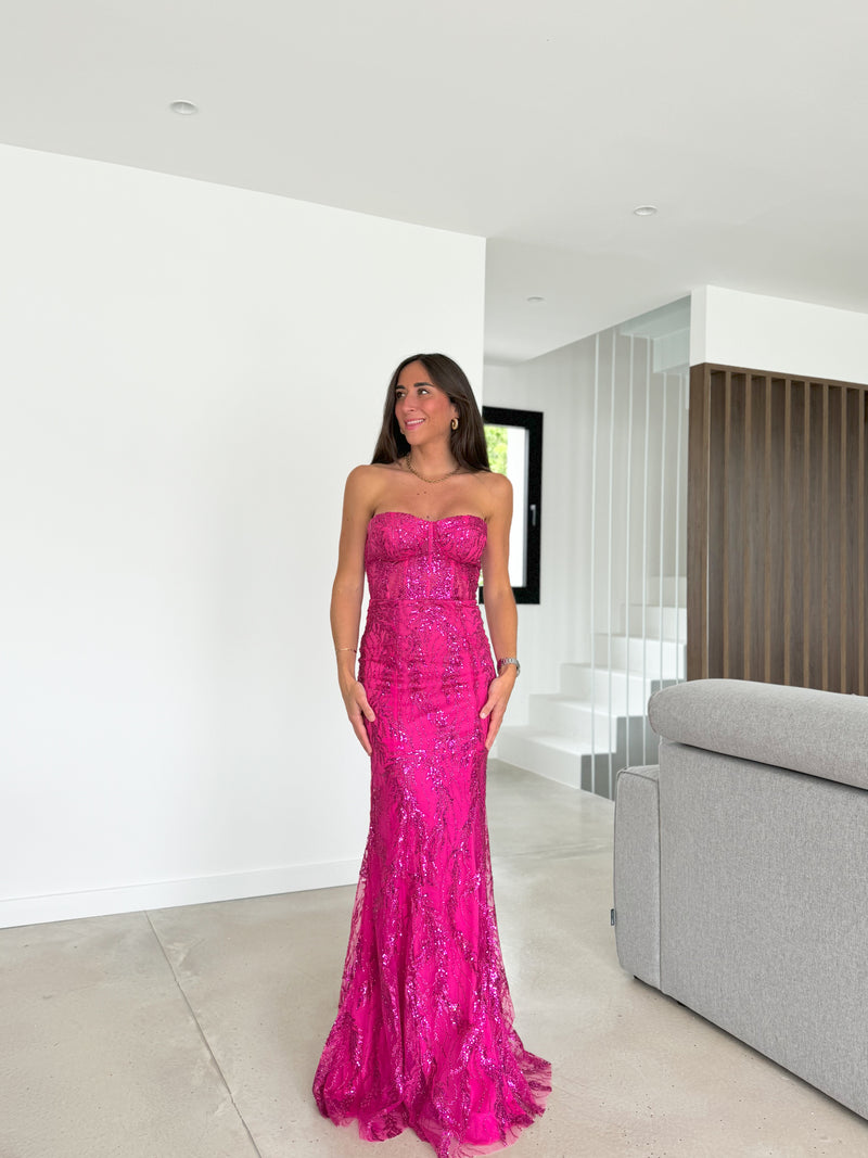 Robe corset avec strass fuchsia