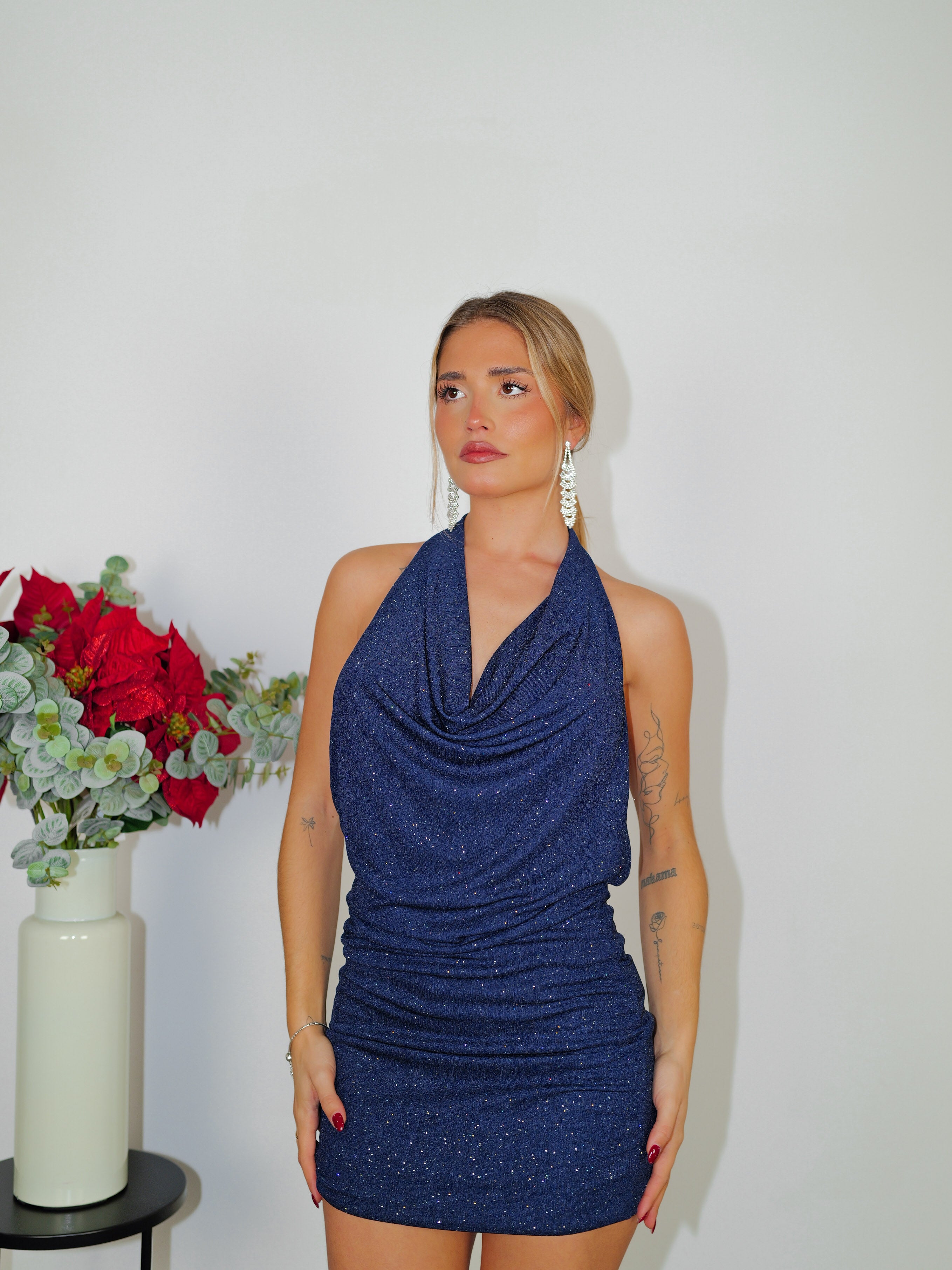 Mini-robe cascade lurex bleu marine