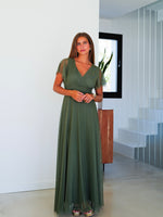 Robe en tulle à manches olive