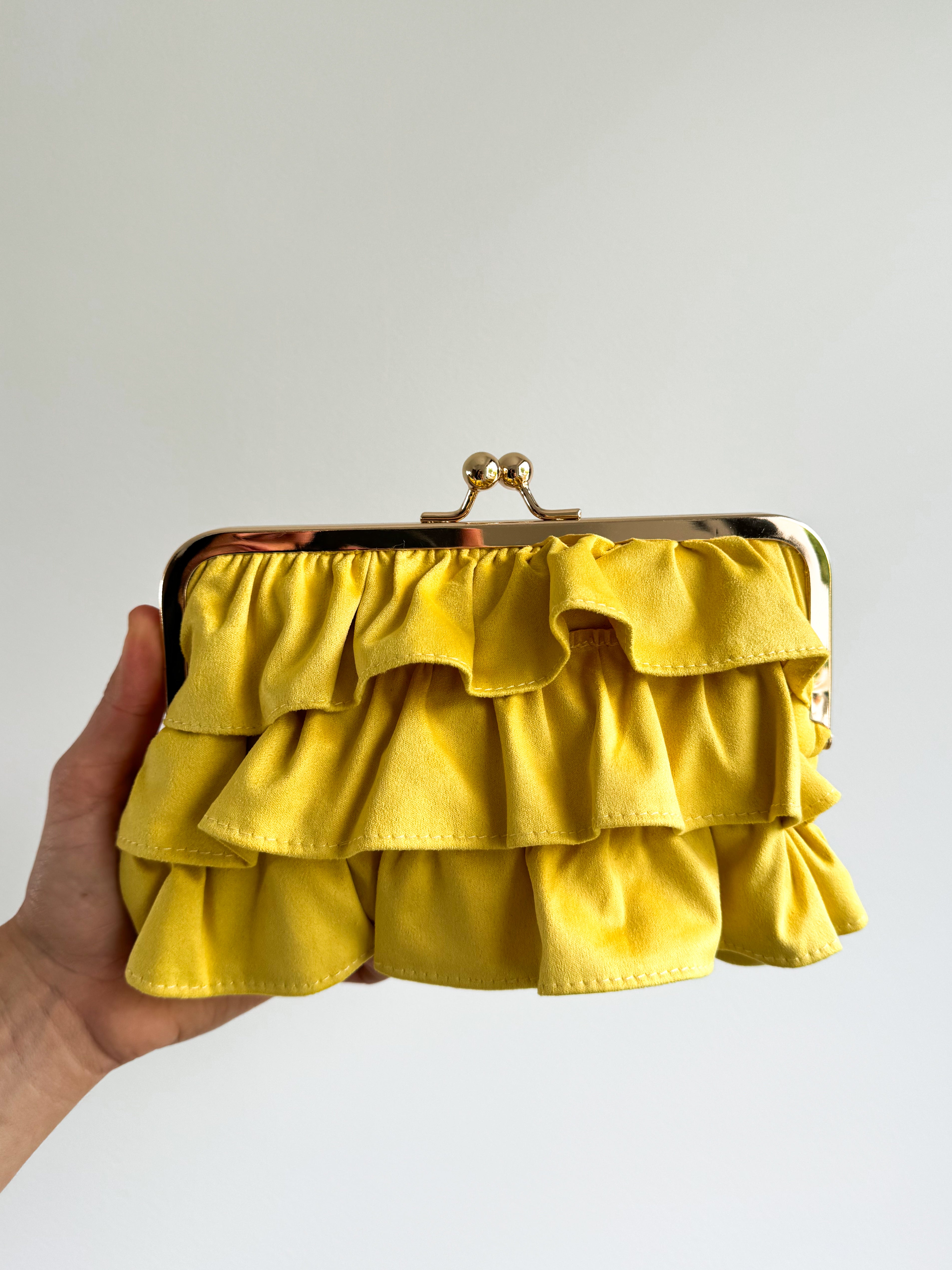 Pochette en daim à froufrous jaune